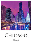 Chicago Illinois  travel watercolor, Chicago Illinois wall art, Chicago print canvas wall art,  Chicago travel poster art