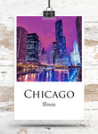 Chicago Illinois  travel watercolor, Chicago Illinois wall art, Chicago print canvas wall art,  Chicago travel poster art