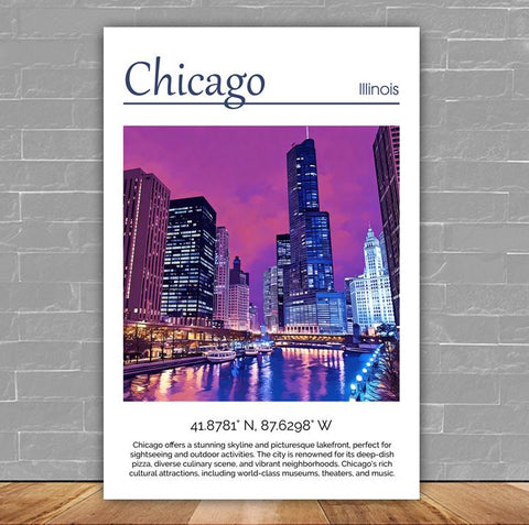 Chicago Illinois  watercolor, Chicago Illinois wall art, Chicago print canvas wall art,  Chicago watercolor wall art