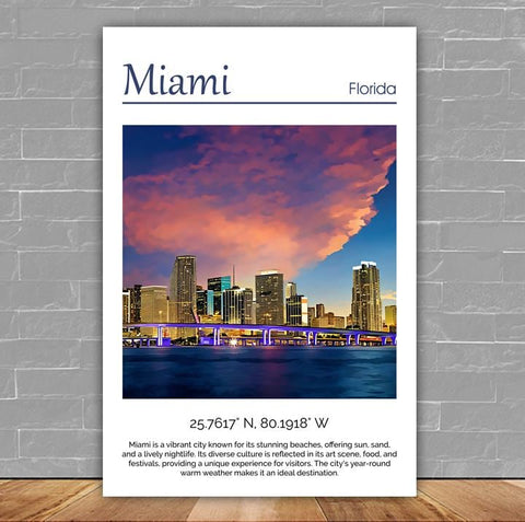 Miami Canvas, Miami Print, Miami wall art, Miami travel art print, Miami Florida, Miami poster