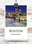 Boston Harbor travel art canvas print, Boston canvas, Boston Print, Boston wall art, Boston Harbor at night