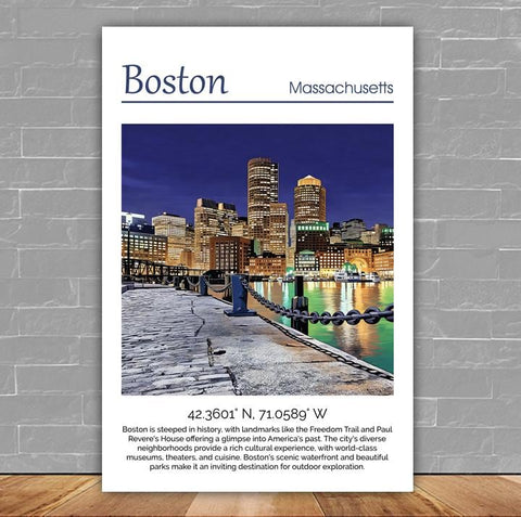 Boston Harbor travel art canvas print, Boston canvas, Boston Print, Boston wall art, Boston Harbor at night