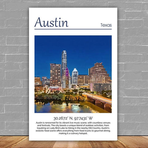 Austin Texas canvas watercolor, Austin Texas Wall Art, Austin Texas Print, Canvas wall art, Austin Texas Watercolor wall art