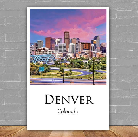 Denver travel art canvas. Denver wall art, Denver print, Denver Canvas, Denver decor. Denver Colorado