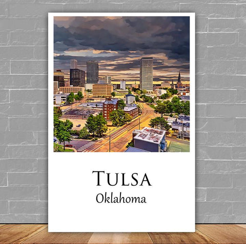 Tulsa travel art canvas print, Tulsa wall art, Tulsa canvas art,   Tulsa watercolor canvas wall art, Tulsa Arizona print