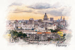 Havana Cuba done in a Watercolor style the border is white