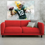 Aaron ROdgers print on the wall.  Watercolor Green Bay Packers
