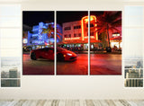 Miami Beach at Night Canvas Print, Miami FL, Miami Beach Canvas, Miami Canvas, Miami Street Photo, Bright lights Miami, Miami Canvas
