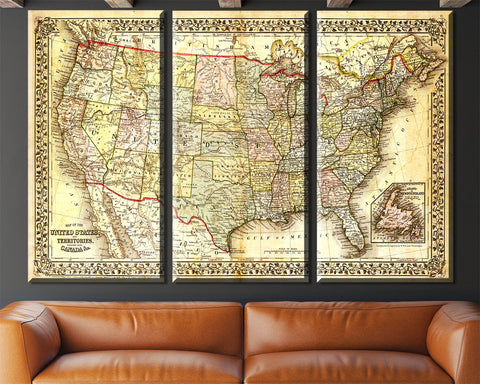 United States Map, Vintage map, Canvas large map, Wall art map, Map of –  Capital Canvas Prints
