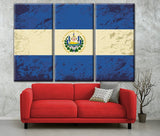 Vintage El Salvador Flag on Canvas, El Salvador Wall Art, El Salvador Photo flag on canvas, Single or Multiple Panels El Salvador Flag