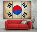 Vintage South Korea Flag on Canvas, South Korea Wall Art, South Korea Photo flag on canvas, Single or Multiple Panels South Korea flag