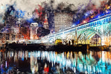 Cleveland watercolor skyline at night, Cleveland Canvas, Cleveland skyline, Cleveland Wall canvas,  Cleveland wall art, Cleveland watercolor