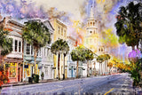 The Charleston SC watercolor street scene set, Charleston art,  Charleston wall canvas, Charleston watercolor Charleston watercolor set