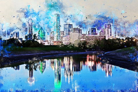 Dallas skyline watercolor, TX canvas watercolor, Dallas watercolor,Texas, City skyline,  Dallas Texas wall art, Canvas gifts, art