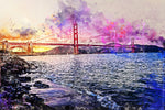 Golden Gate Bridge watercolor, San Francisco watercolor print,  San Francisco canvas photo, Golden Gate Bridge on canvas watercolor