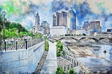Columbus skyline watercolor canvas, Columbus watercolor canvas, Columbus Wall canvas, Columbus watercolor art Columbus photo, Columbus