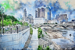 Columbus skyline watercolor canvas, Columbus watercolor canvas, Columbus Wall canvas, Columbus watercolor art Columbus photo, Columbus