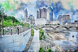 Columbus skyline watercolor canvas, Columbus watercolor canvas, Columbus Wall canvas, Columbus watercolor art Columbus photo, Columbus