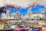 Miami watercolor Skyline, Miami watercolor Canvas, Wall canvas, ,Miami Water Color Canvas Art Print, Miami Beach large canvas
