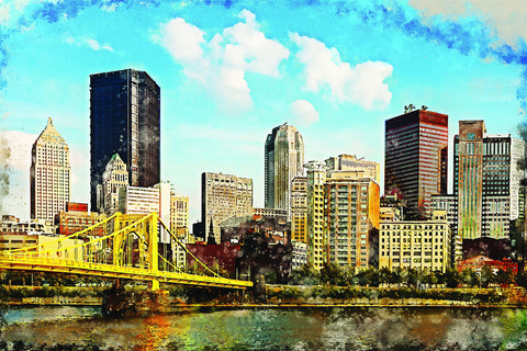 Pittsburgh skyline watercolor canvas,  Pittsburgh Canvas,  Pittsburgh Canvas Wall Art, Pittsburgh watercolorwall art canvas, Pennsylvania,