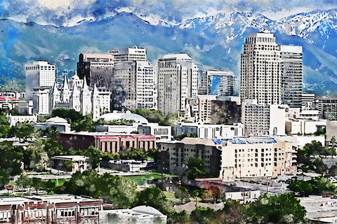 Salt Lake City skyline watercolor canvas, Salt Lake City  watercolor Canvas Wall Salt Lake City watercolor