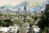 Portland Oregon watercolor skyline canvas, Portland watercolor Canvas Wall Art, Portland Oregon wall art canvas, Portland framed canvas art