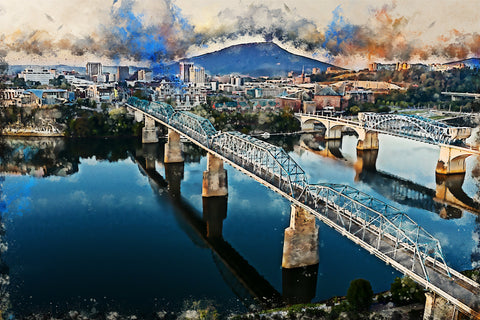 Chattanooga watercolor skyline canvas, Chattanooga watercolor Canvas,  Chattanooga TN  Chattanooga wall art canvas,  Chattanooga  watercolor