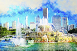 Chicago watercolor skyline, Chicago watercolor Canvas, Chicago canvas skyline, Grant Park Wall canvas, Chicago canvas, Chicago Illinois wall
