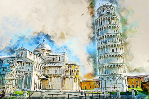 Leaning Tower of Pisa watercolor canvas Leaning Tower of Pisa Italy Canvas,  Watercolor canvas, Italian Riviera, Italy watercolor
