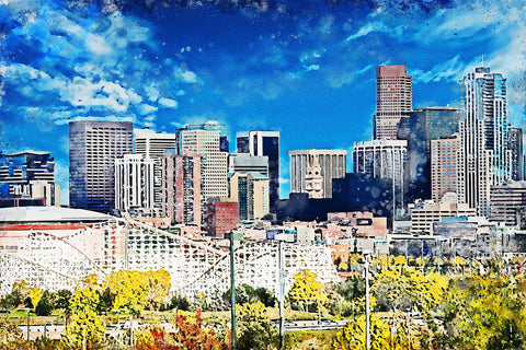 Denver Colorado watercolor on canvas, Denver Canvas, Denver watercolor skyline, Denver wall canvas,Denver, Denver photo, Denver wall art