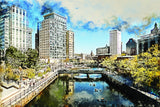 Providence RI watercolor skyline, Providence watercolor canvas art, Providence RI print on canvas,Providence Rhode Island wall art