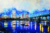 Richmond Virginia watercolor, Richmond watercolor Canvas, Richmond James River skyline, Richmond Wall canvas, Virginia skyline art