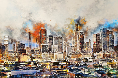 Los Angeles watercolor canvas,Los Angeles watercolor, Los Angeles Canvas Wall Art, Los Angeles wall art canvas, LA watercolor