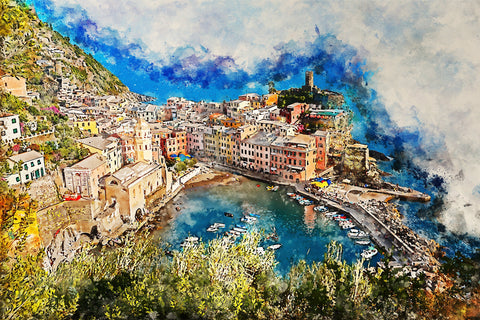 Cinque Terre watercolor canvas Cinque Terre Italy Canvas, Cinque Terre , Watercolor canvas, Italian Riviera, Cinque Terre watercolor