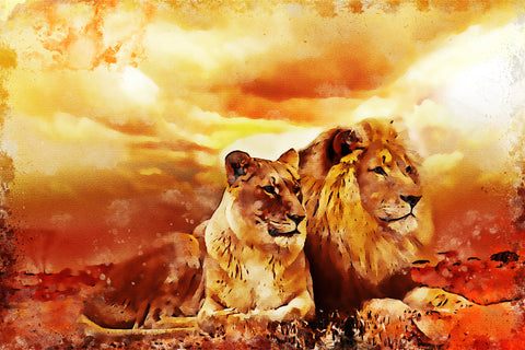 Lion watercolor canvas, Lion Canvas, Lion wildlife watercolor Animal Wall canvas,  Wildlife wall art, Lion family watercolor