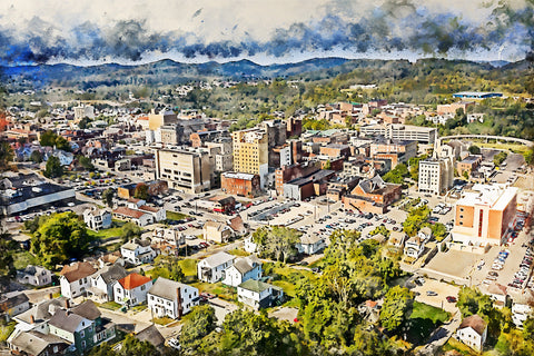 Clarksburg West Virginia watercolor skyline canvas, Clarksburg watercolor Canvas Wall Art, Clarksburg wall art canvas, Clarksburg WV