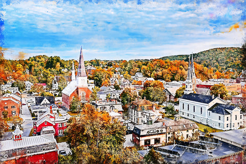 Montpelier Vermont watercolor canvas, Vermont watercolor Canvas,  Montpelier Vermont  Wall Art, watercolor.,city watercolor