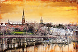Annapolis skyline watercolor,  Annapolis watercolor Canvas,  Annapolis Maryland Canvas Wall Art, Street scene wall art capital