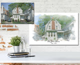 Custom Watercolor of your house mounted on canvas, Customized housewarming gift with family name, Realtor gift new home, First home gift