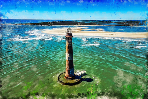 Morris Island SC lighthouse watercolor canvas, Morris Island wall art Canvas, South Carolina watercolor photo wall art print, Folly Beach