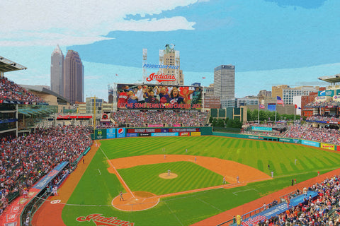 Progressive Field watercolor Canvas, Cleveland Baseball skyline, Large Cleveland Indians watercolor, Cleveland wall art, Canvas gifts, art