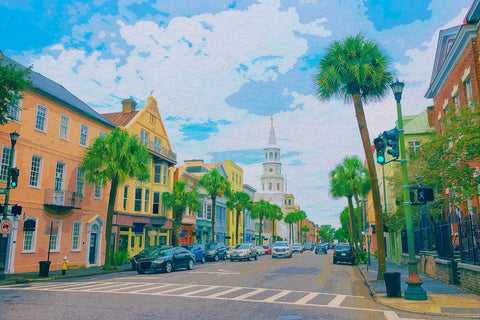 Charleston SC watercolor street scene canvas, Charleston Canvas,  Charleston wall canvas, Charleston watercolor Charleston south decor