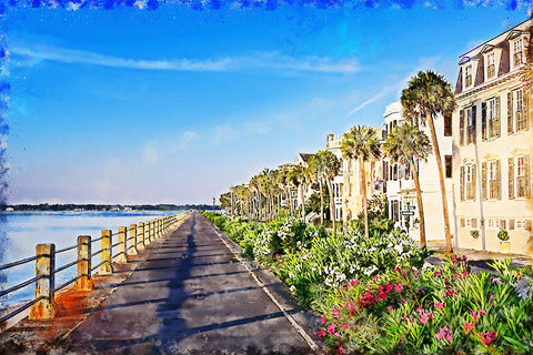Charleston SC The Battery watercolor canvas, Charleston The Battery watercolor homes Canvas, Charleston watercolor Charleston south decor