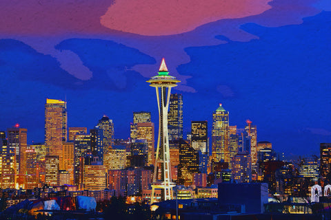 Seattle skyline watercolor canvas, Seattle Canvas, Seattle watercolor skyline, Seattle Wall canvas, Watercolor Seattle Washington