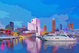 Cleveland skyline canvas, Rock and Roll hall of fame watercolor Canvas, Cleveland Wall canvas, Cleveland watercolor, Cleveland canvas