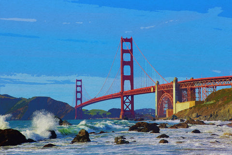 Golden Gate watercolor Golden Gate Bridge, San Francisco, Wall canvas, 3 panels canvas or a single print San Francisco photo, SF art print