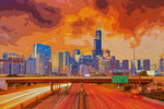 Chicago watercolor skyline, Chicago Canvas, Chicago canvas skyline, Chicago watercolor skyline Wall canvas, Windy city wall art Chicago art,