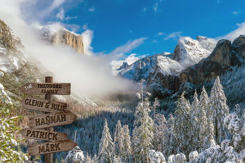 Personalized names canvas, Yosemite Park custom canvas, Color or Black and white, Sign post names  Personalized multi names canvas, mountain