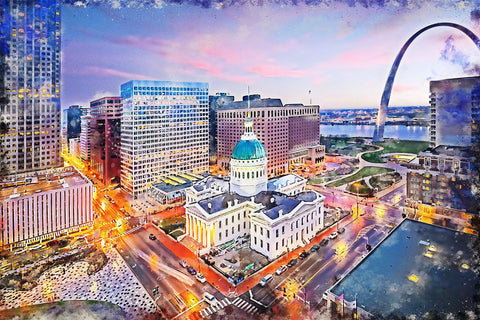 St Louis watercolor Skyline, St Louis Missouri watercolor, St Louis skyline  St Louis Arch wall art, St Louis decor, Missouri canvas