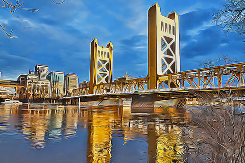 Sacramento California watercolor digital oil painting skyline canvas, Sacramento watercolor Sacramento art, Sacramento Sacramento watercolor